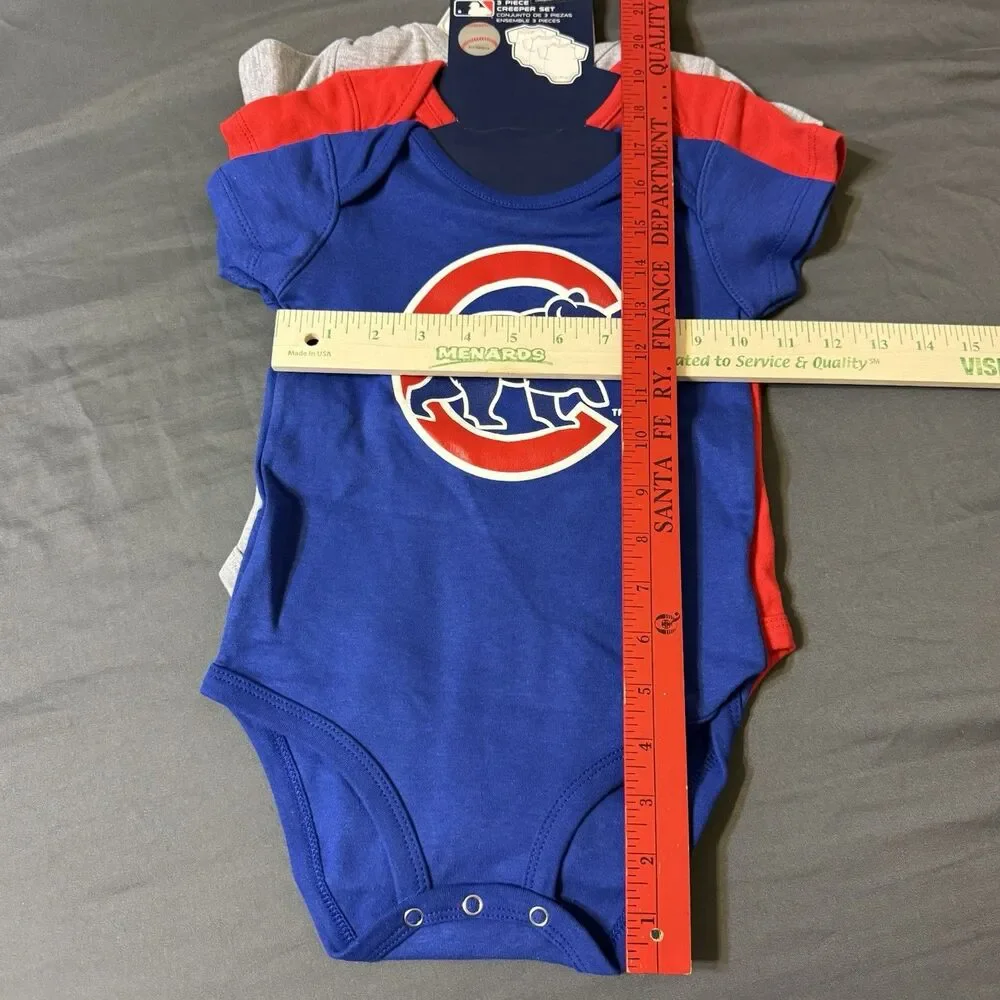 Chicago Cubs 3 Pack Bodysuit Creeper Set 24 Months Boy Short Sleeve Crawl Bear